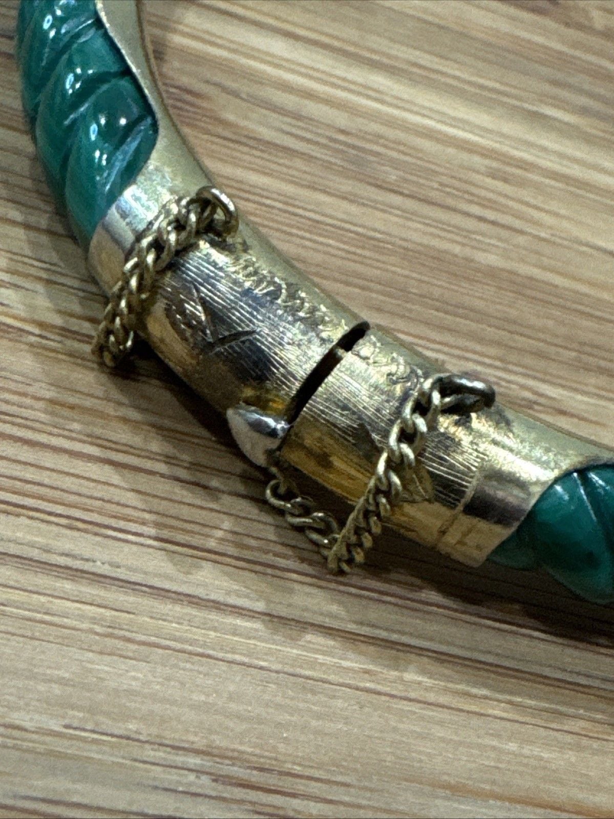 Vintage 925 Sterling Silver Carved Malachite Hinged Bangle Bracelet 30g Rare 5