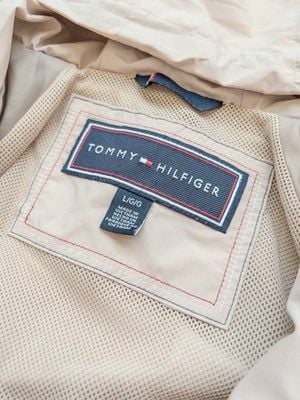 Tommy Hilfiger Windbreaker Jacket Mens Large Beige Hooded Full Zip Mesh Lined L 7