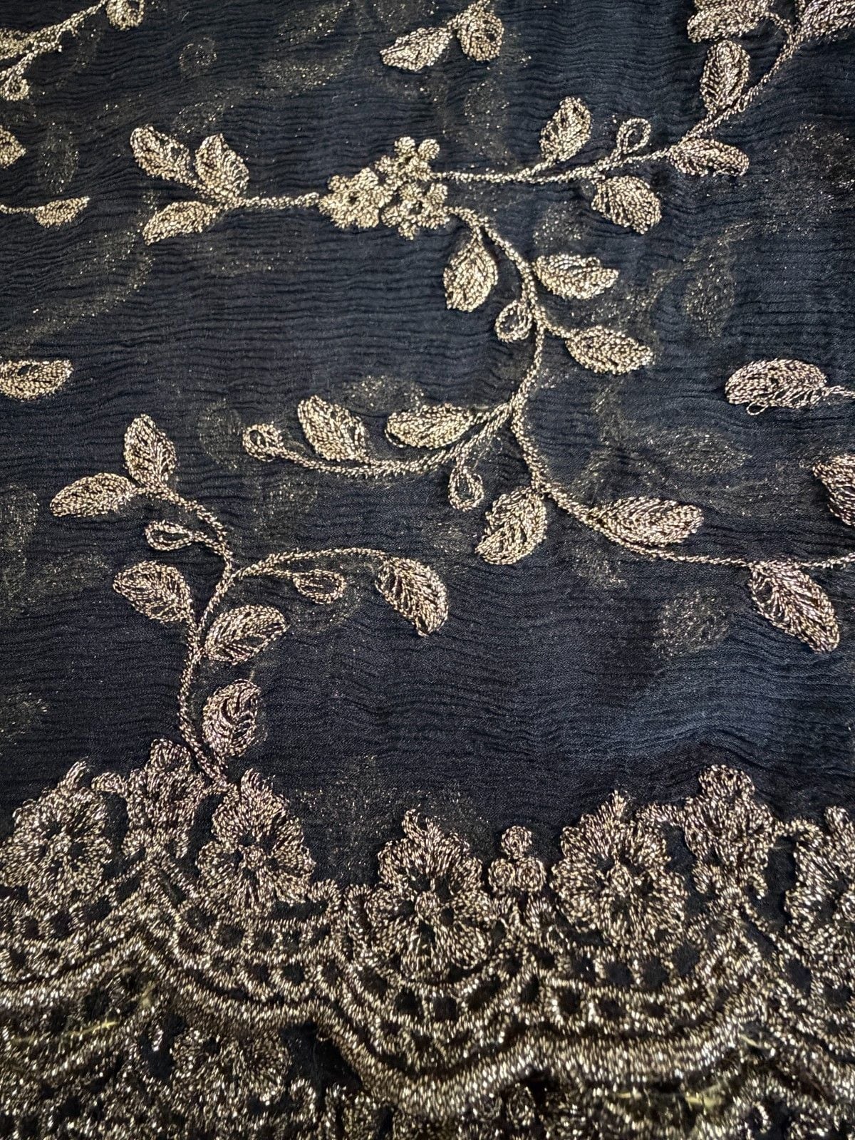 Black Chiffon Fancy Dupatta Gold/ Zari Embroidered Pakistani Indian 4