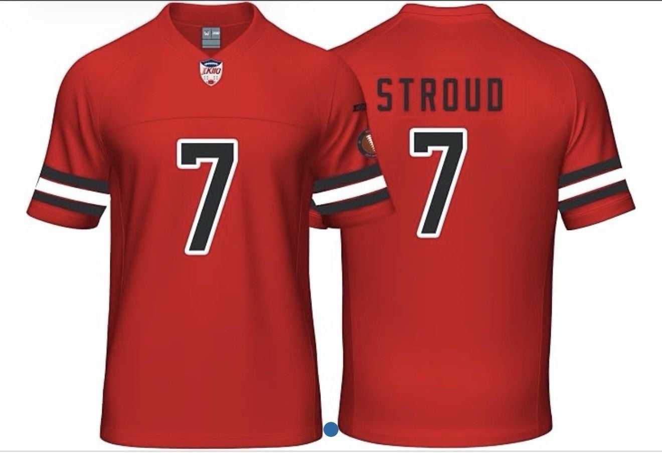 OKIIO Youth Football Stitched T-Shirt Red Size Small Stroud 2