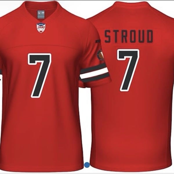 OKIIO Youth Football Stitched T-Shirt Red Size Small Stroud