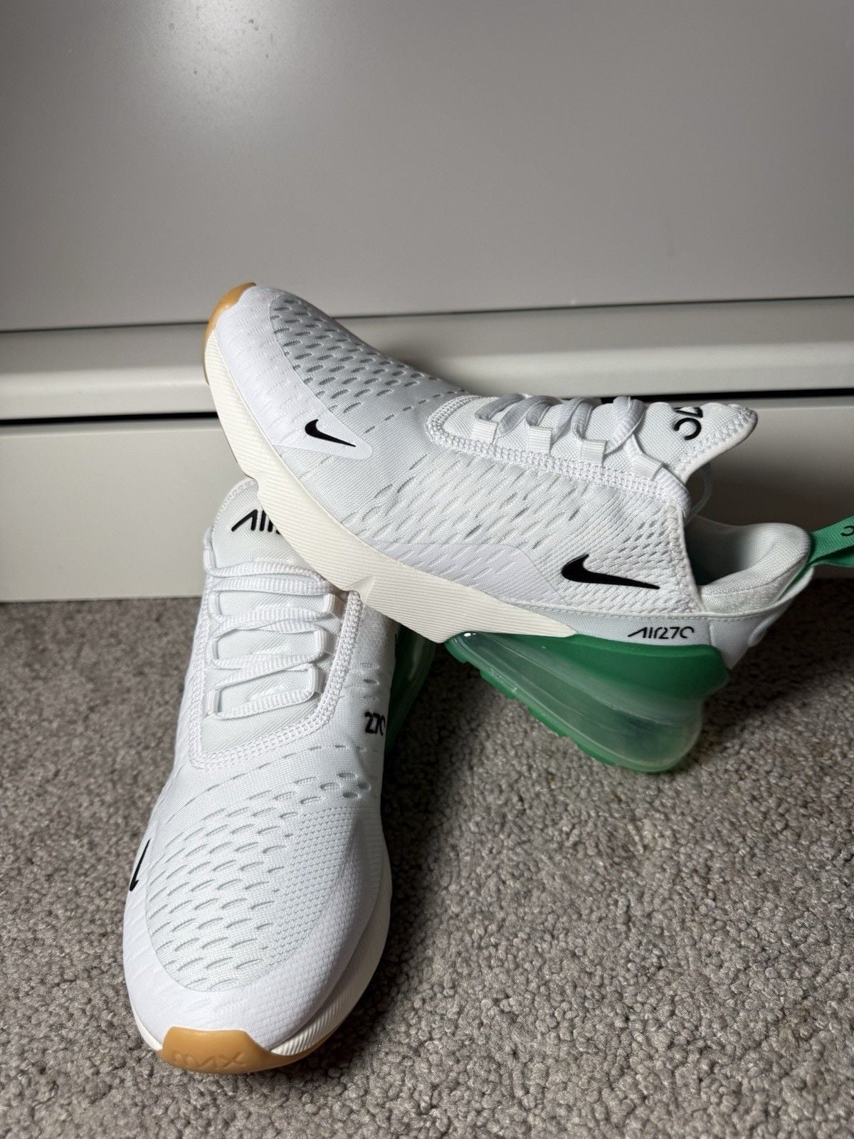 Nike Air Max 270 Low Top Lace-Up Sneakers Mesh White/Green/Black AH6789-125 2