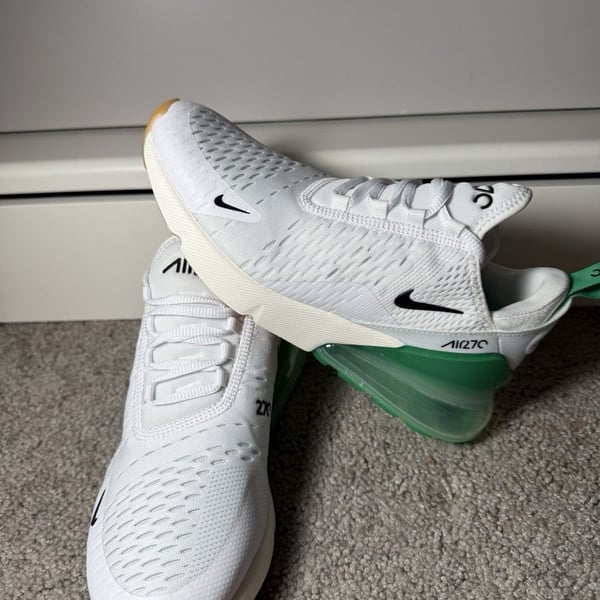 Nike Air Max 270 Low Top Lace-Up Sneakers Mesh White/Green/Black AH6789-125