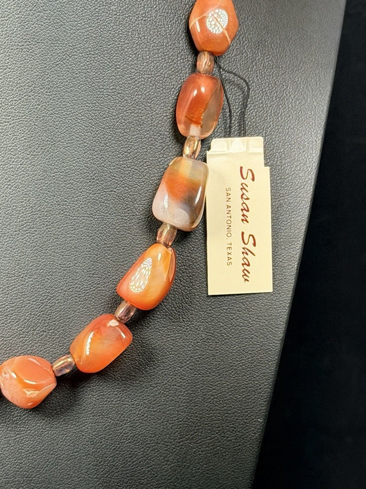 NWT Susan Shaw Carnelian Agate Nugget Necklace Orange Gemstone Statement Signed 3