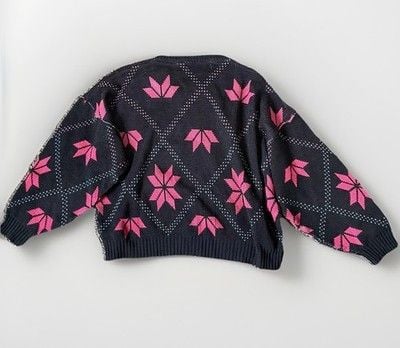 Vtg Gitano Sweater Womens M Navy & Pink Floral Geometric 80s 90s Cropped Knit 6