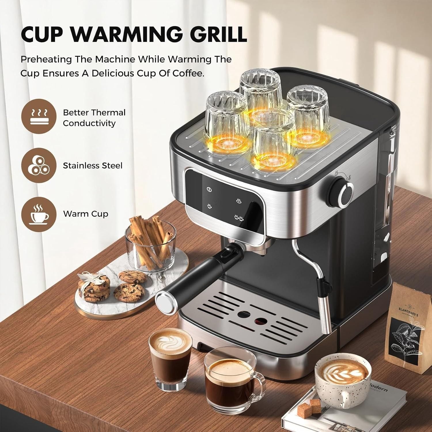 Compact Espresso Machine Professional 20 Bar with Touch Panel, Black 7