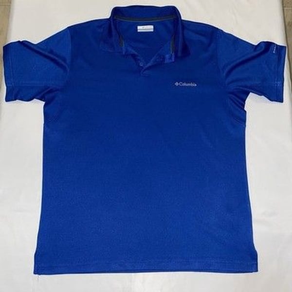 Columbia Men's Royal Blue Short Sleeve Collared Polo Shirt Logo OmniShade Size L