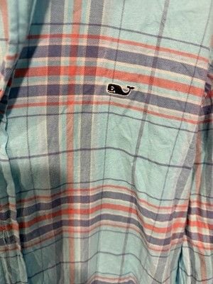 Vineyard Vines Mens Large L Tucker Plaid Button Down Shirt Blue Pink Whale 3