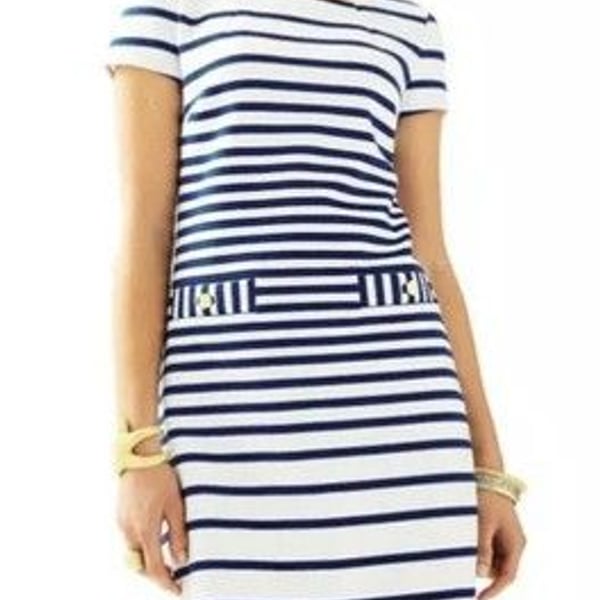 NWT Lilly Pulitzer Layton White Blue Short Sleeve Striped Dress 24736 Nautical