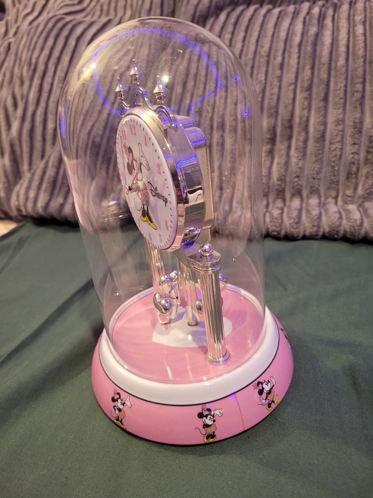 Disney Minnie Mouse Anniversary Clock Glass Dome Pink Ceramic Base 3