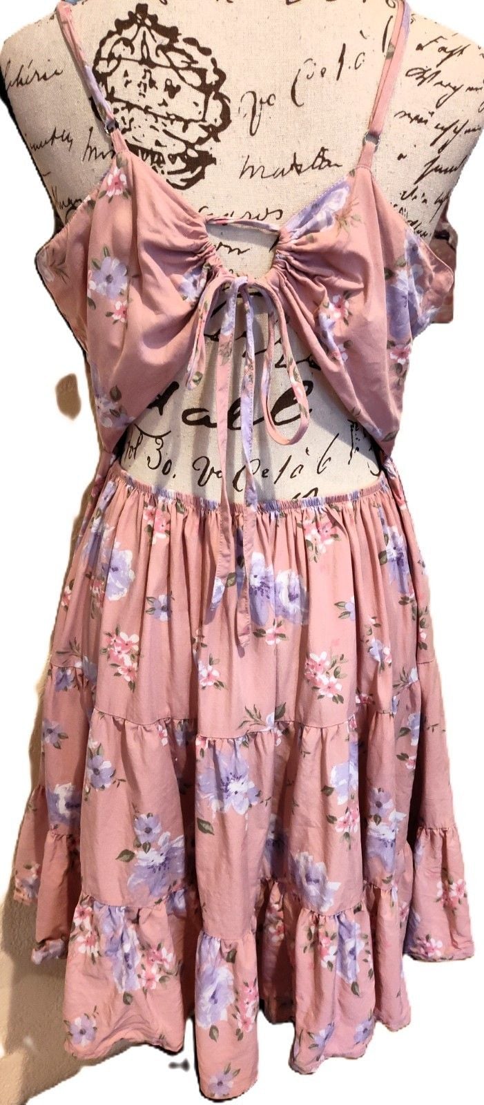 Streatwear Society Pink Flower Babydoll Tie back Sundress w Adjustable Straps XL 2