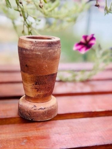 Vintage Primitive HandCrafted &Carved Wooden Vase, Mortar Wood Is Very Smooth 13