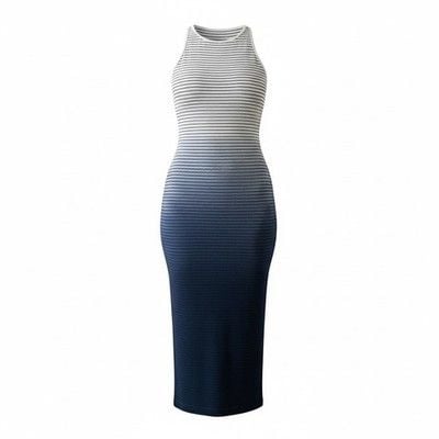 Athleta Santorini Midi Dress Womens Small Blue White Ombre Striped Racerback S 4