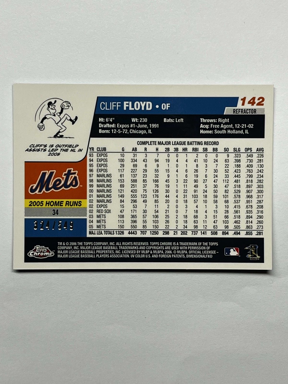 2006 Topps Chrome Black Refractor #142 Cliff Floyd /549 New York Mets 2