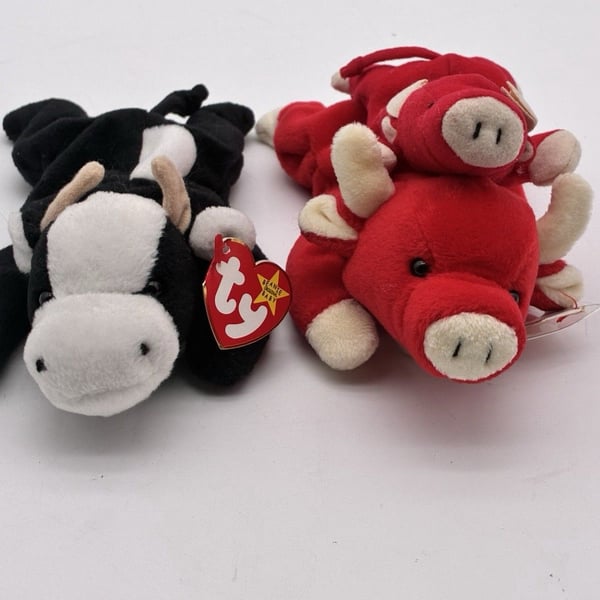 TY Beanie Babies Daisy Cow & Snort Bull 2-Plush Bundle With Tags