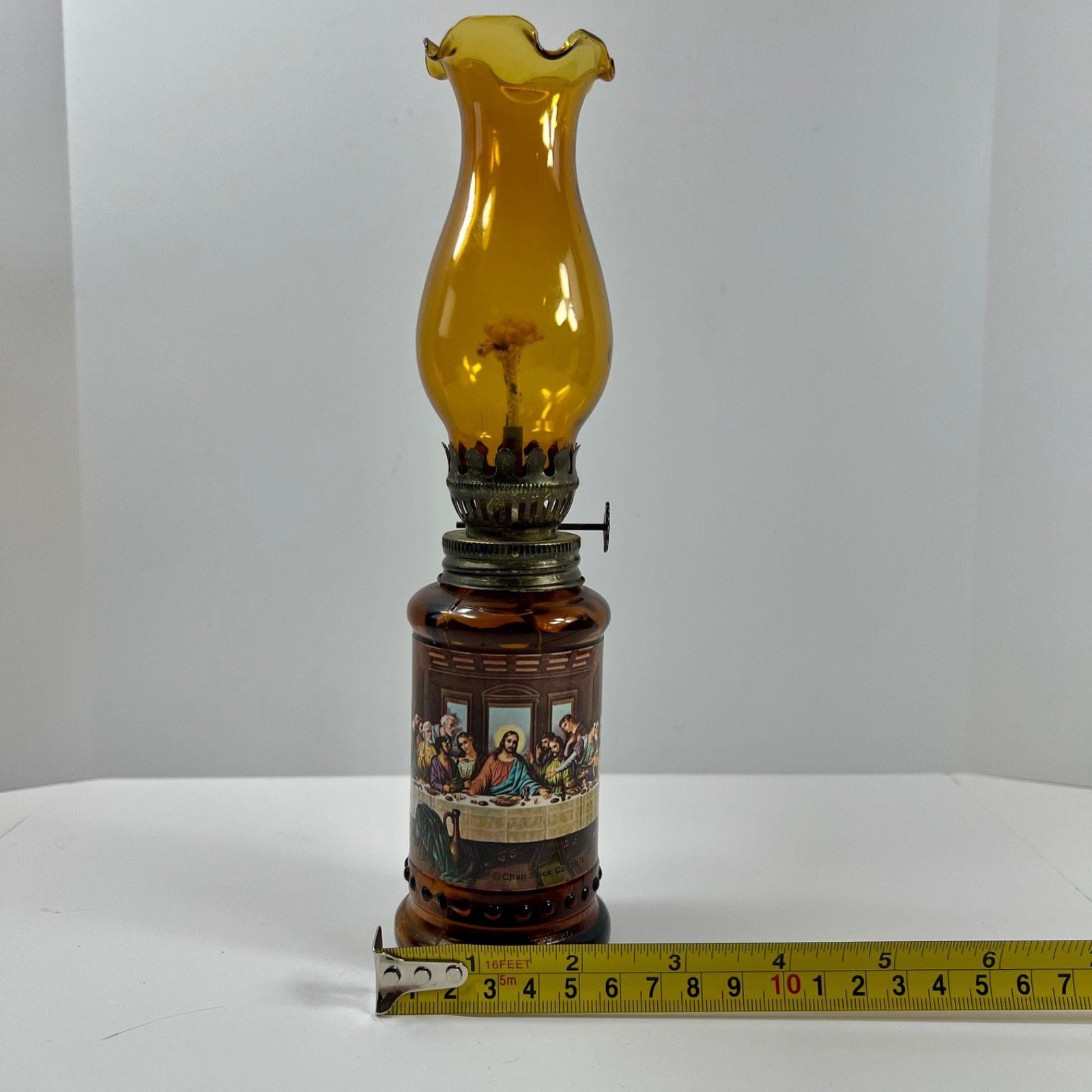 Vintage Chap Stick 1976 Amber Glass Mini Oil Lamp "The Last Supper" Hong Kong 16