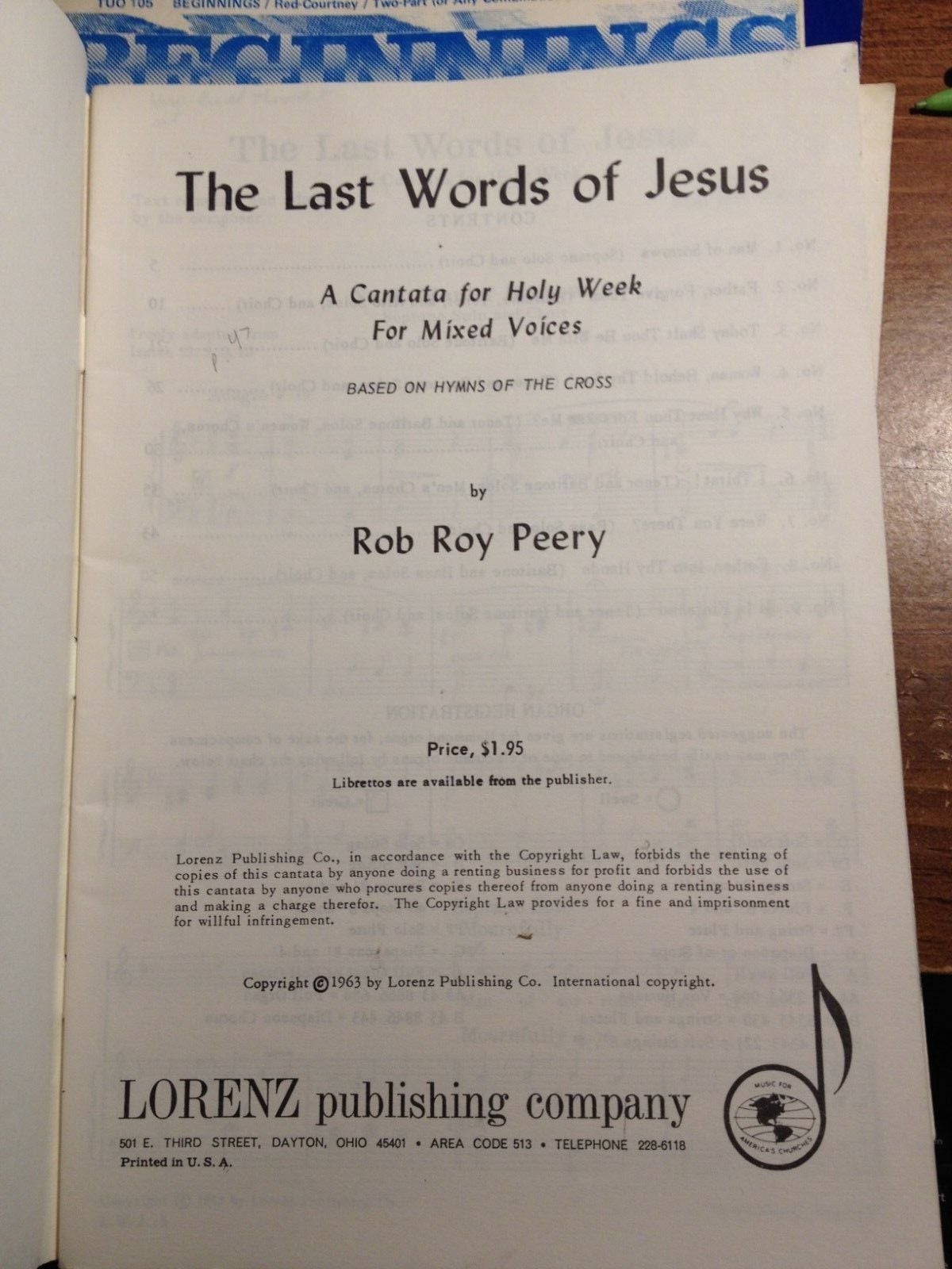 THE LAST WORDS OF JESUS FOR MIXED VOICES BY ROB ROY PEERY "A CANTATA FOR HOLY WE 2