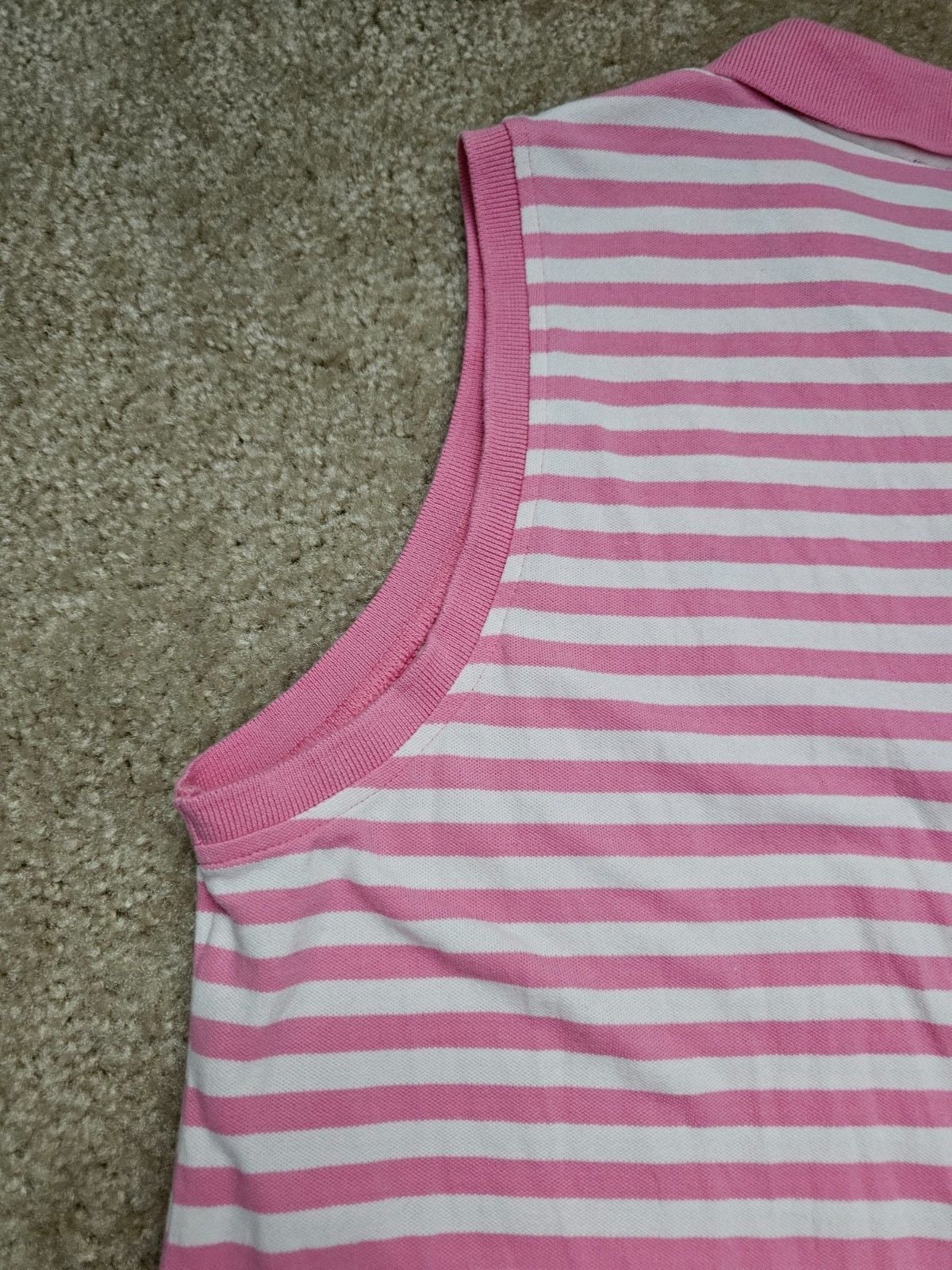 Tommy Hilfiger Women XL Pink White Striped Sleeveless Polo Dress Preppy Golf 8