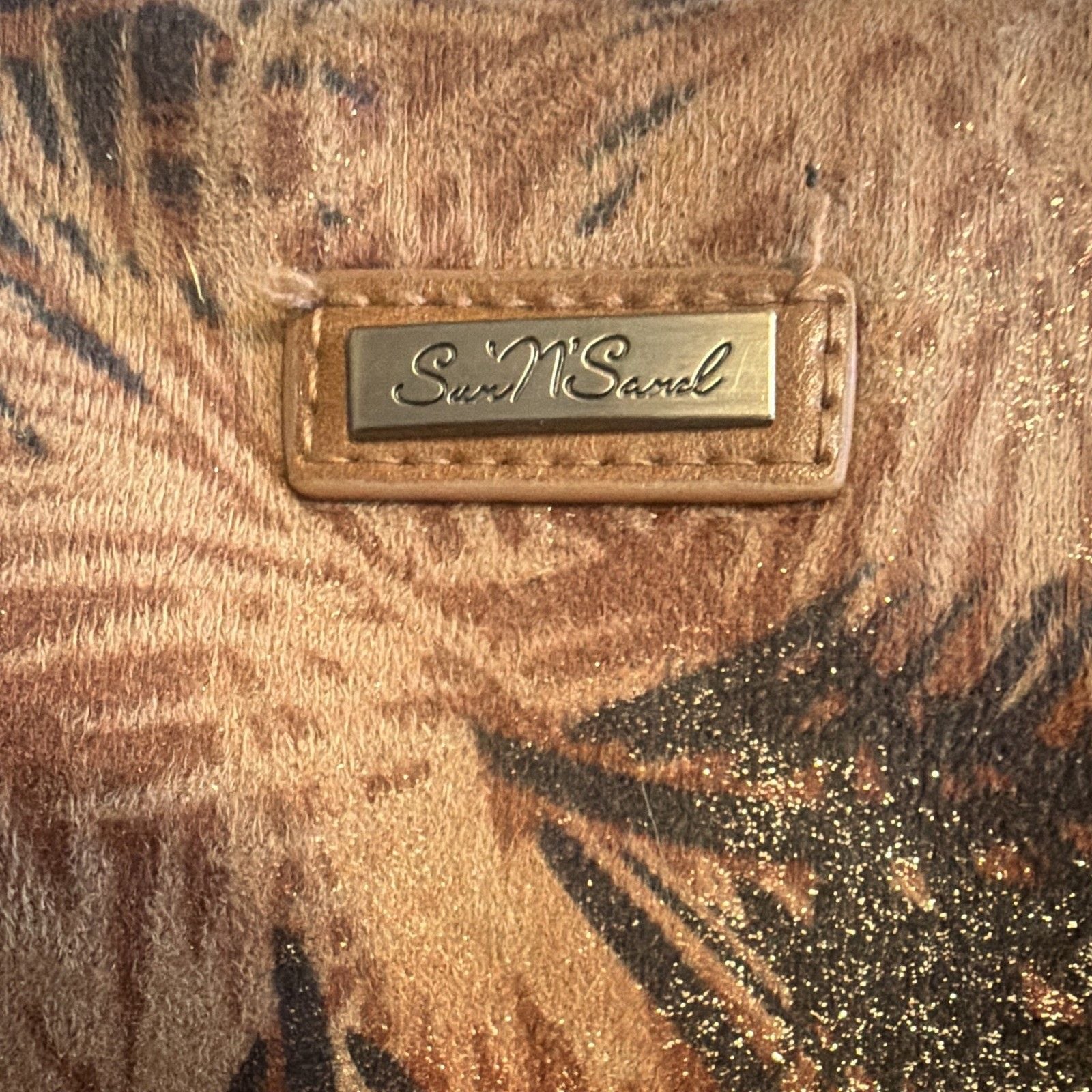 Sun 'N' Sand Woven Straw Tote Tan/Brown Tropical Floral Zip Tassel Lined 3