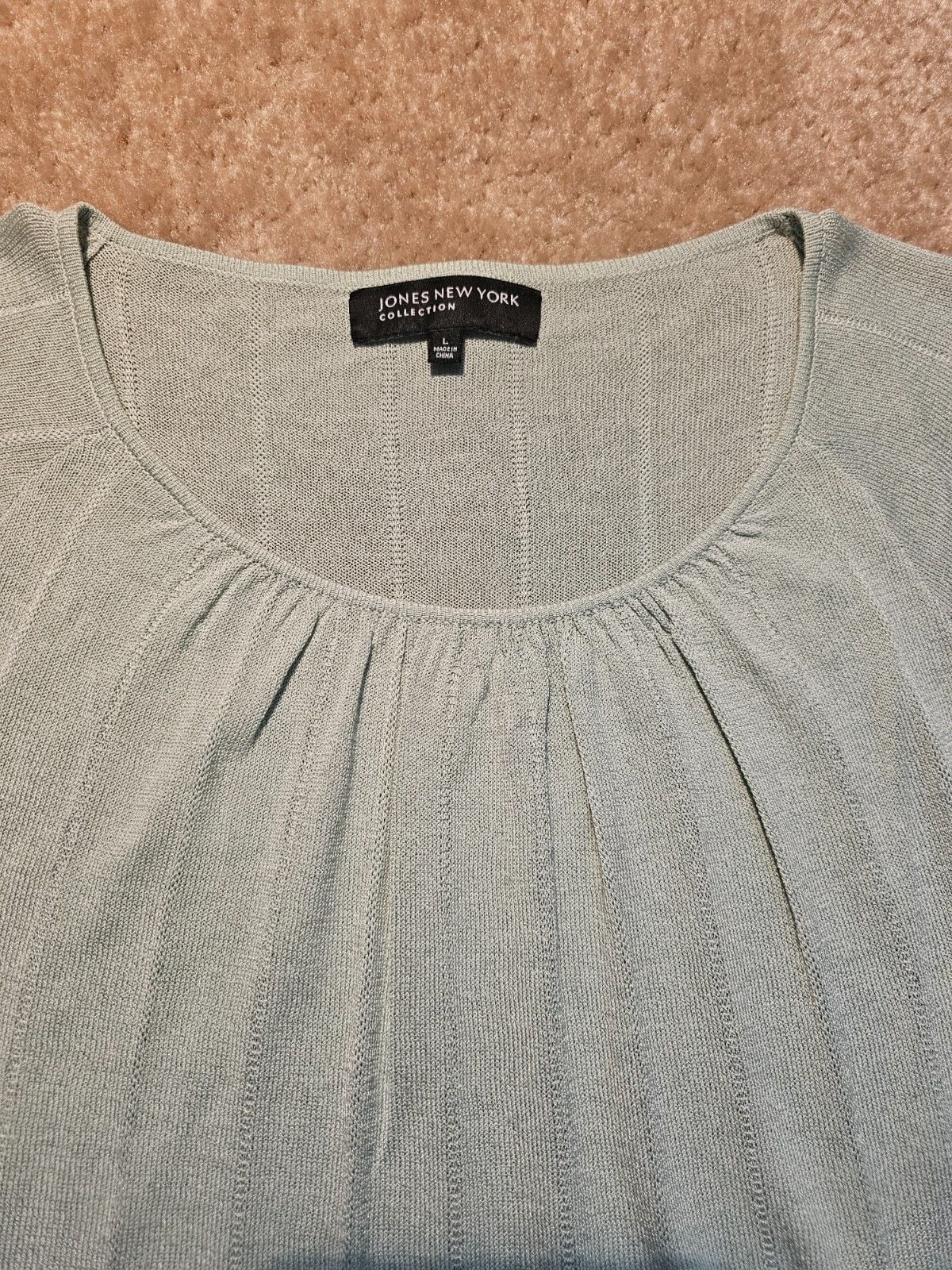 Jones New York Collection Women's L Sage Green 3/4 Sleeve Knit Pullover Sweater 6