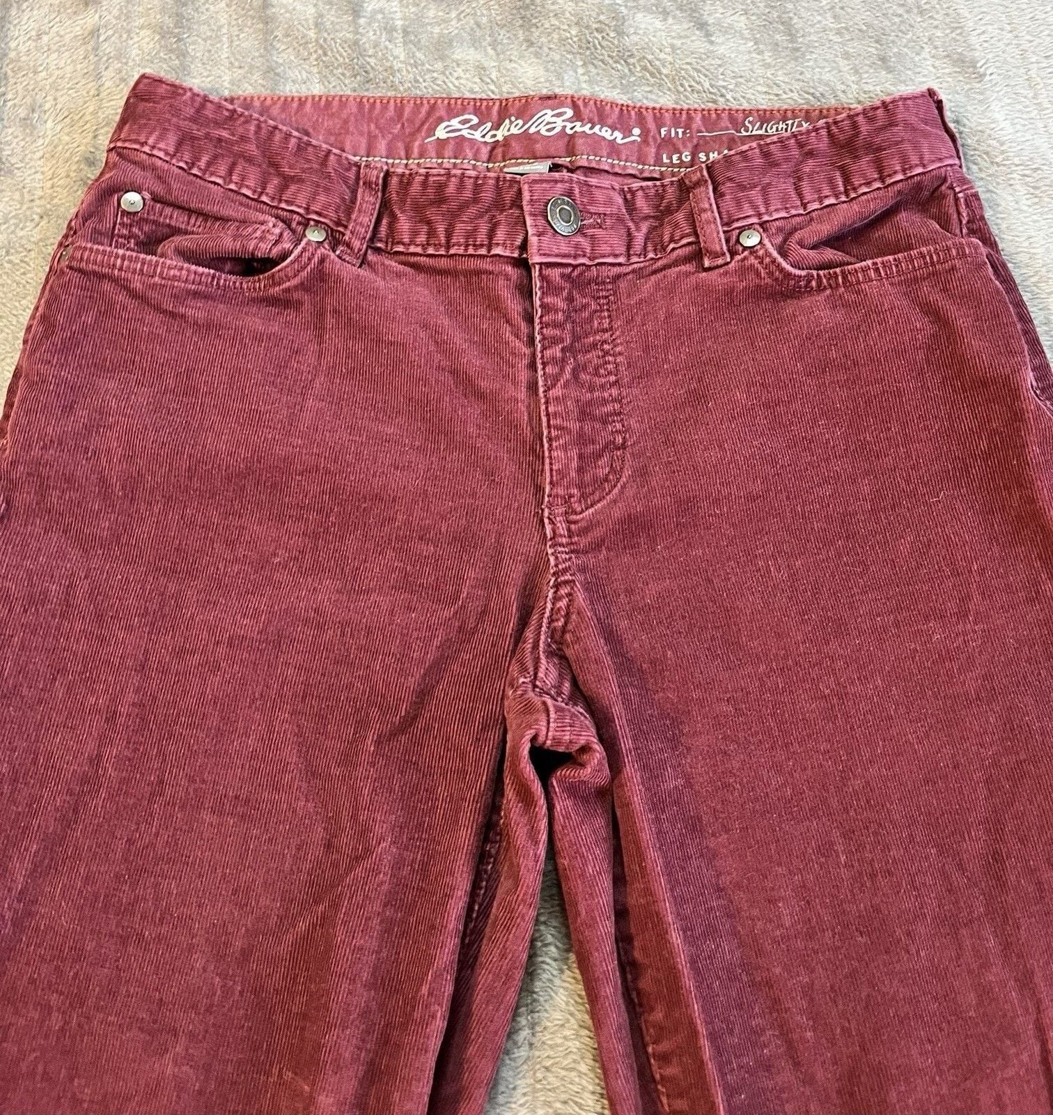 Women’s Eddie Bauer Corduroy Flare Pants Burgundy Size 8 Curvy Bootcut Fall 3
