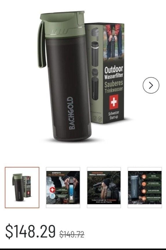 BACHGOLD Outdoor Water Filter Bottle 650ml 1500L Camping Hiking Survival BPA-Fre 2