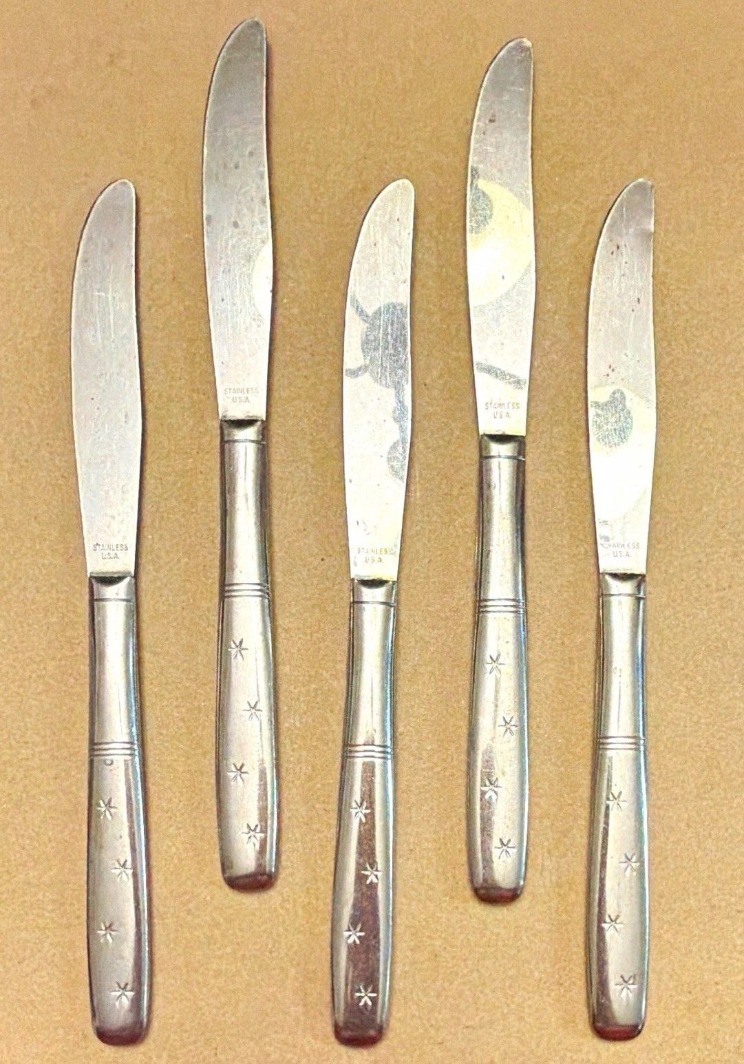 5-pc Washington Forge Starflyte Dinner Knives Stainless Steel Flat Handle VTG 1