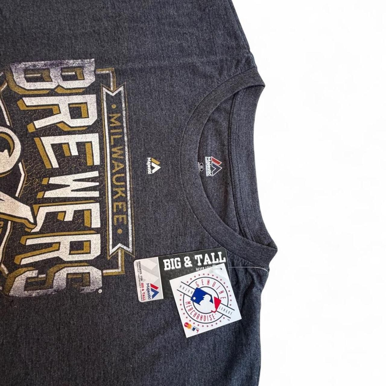 Gray Majestic Athletic Milwaukee Brewers t-shirt with white and gold logo size 4XL big & tall dimensions in the pictures brand new with tags. 6