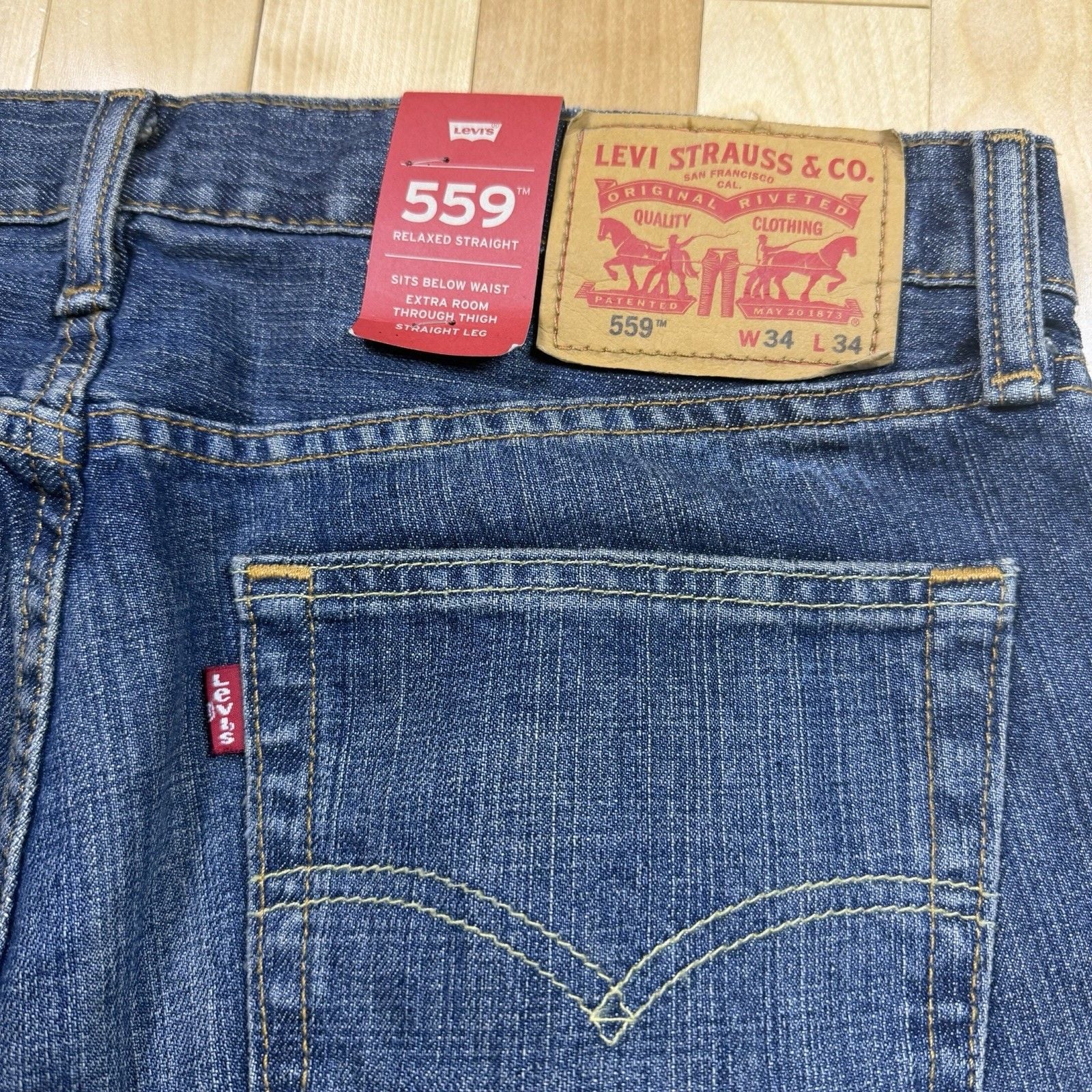 Levi’s 559 Jeans Mens 34x34 Relaxed Straight Dark Wash Denim NWT 00559-2765 14