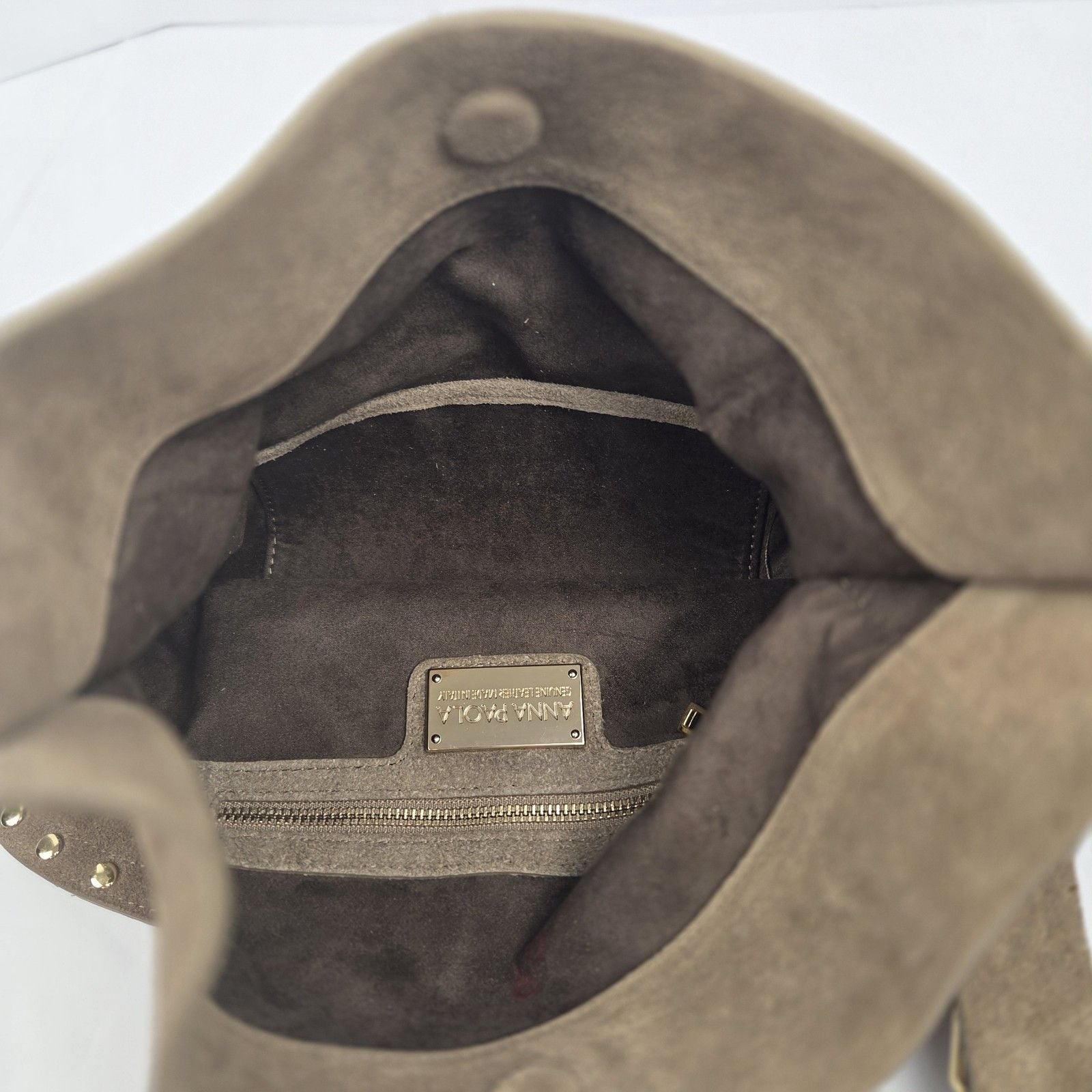 ANNA PAOLA Suede Studded Crossbody Bag Brown Boho Made in Italy 7