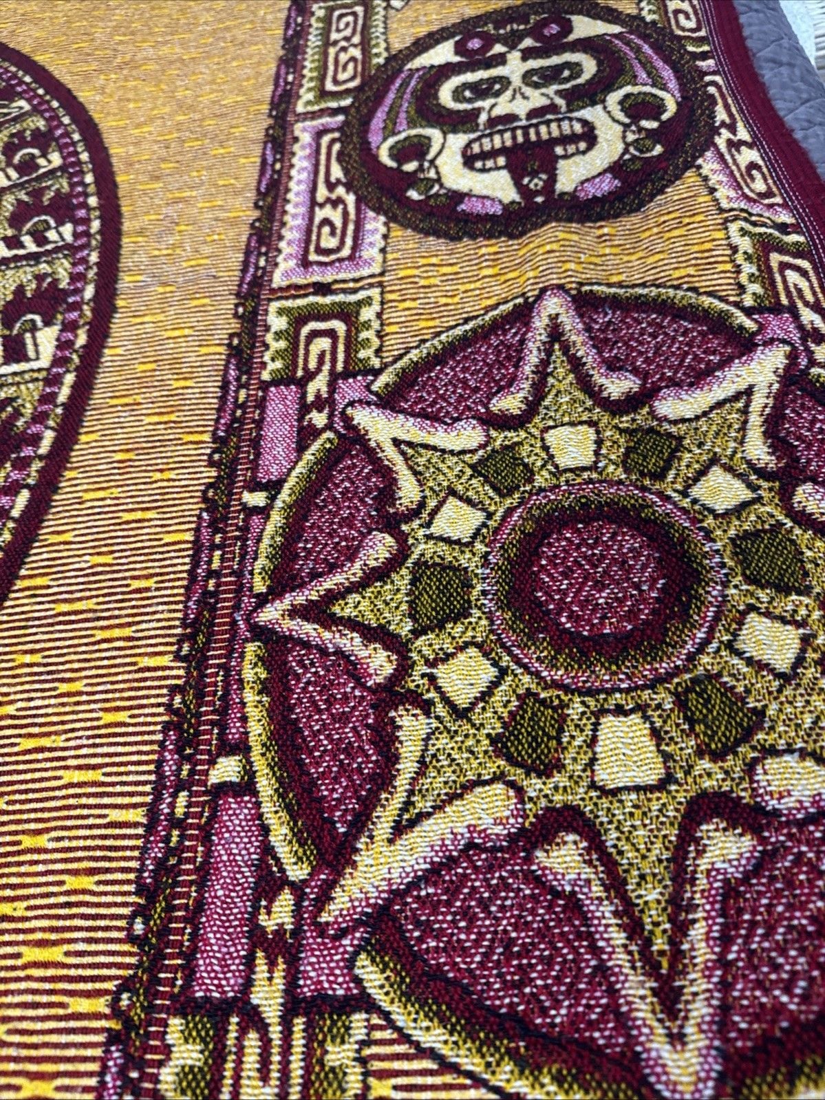 San Eduardo Aztec Calendar Woven Blanket Tapestry Queen Bedspread Mexico 8