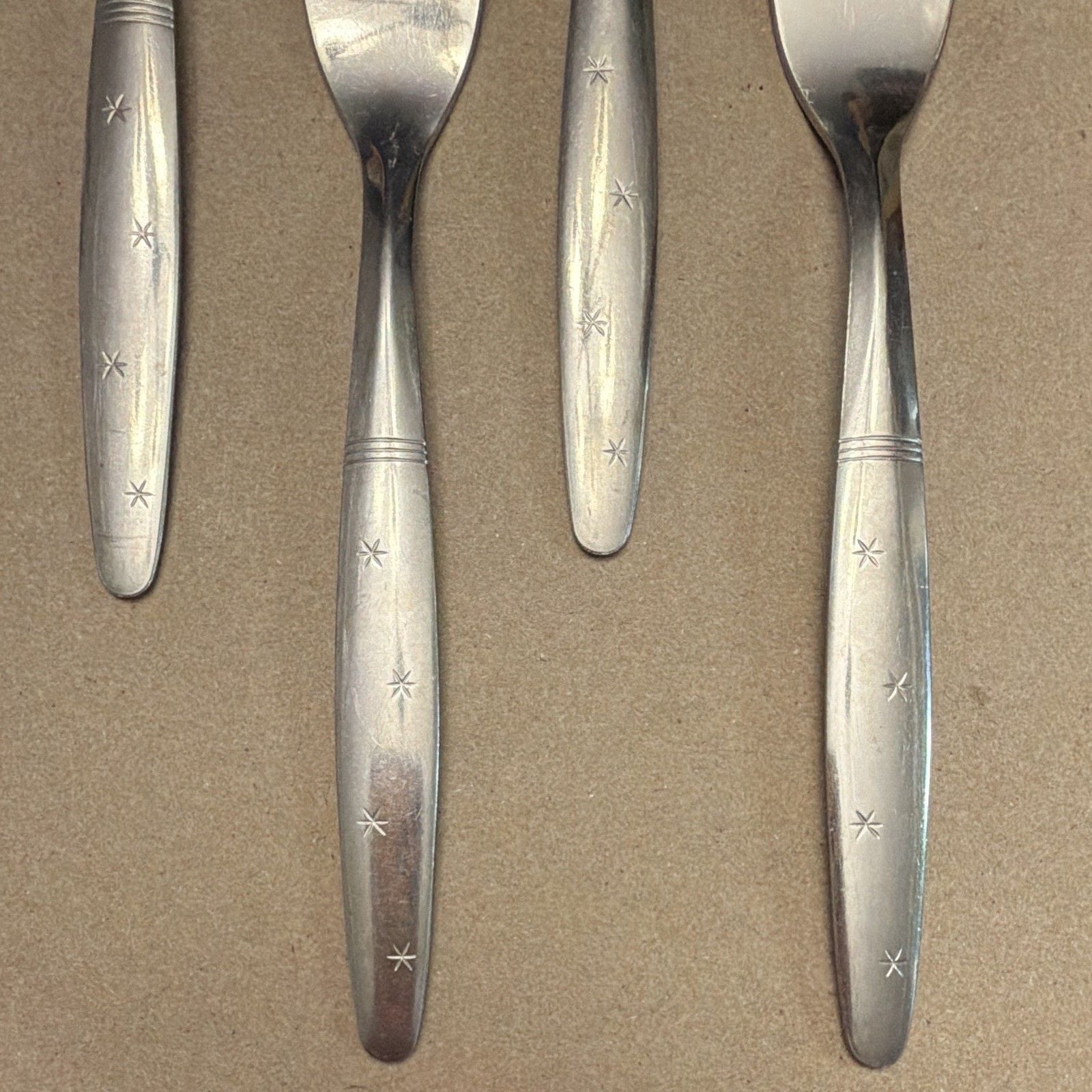 Starflyte Washington Forge Stainless Starburst 7.5”Dinner Forks MCM 6-pc VTG 3
