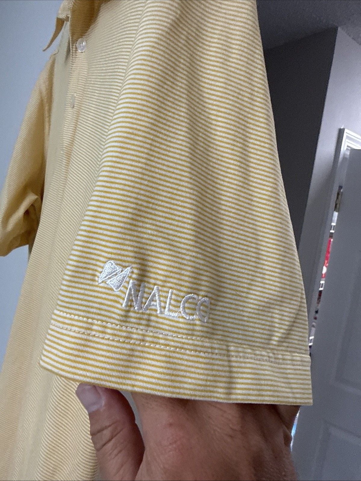 Ashworth Mens Yellow Striped Golf Polo Shirt Short Sleeve Size M-0139 6