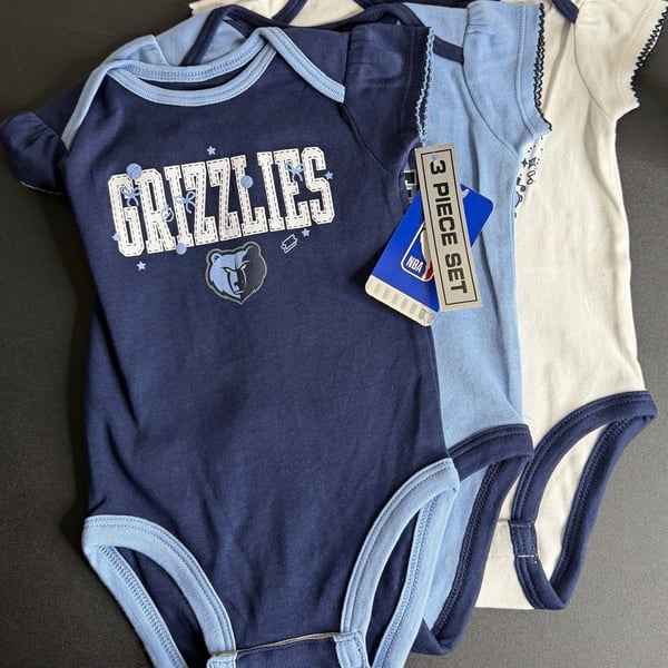 NBA Memphis Grizzlies Baby Bodysuit Shirt Set of 3 Blue/White 6-9M