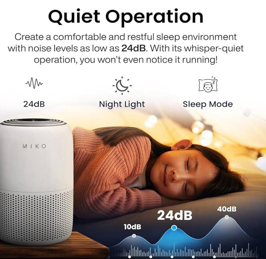 MIKO Smart Air Purifier HEPA Filter WiFi Large Room 1200 Sq Ft Smoke Pet Odor 5