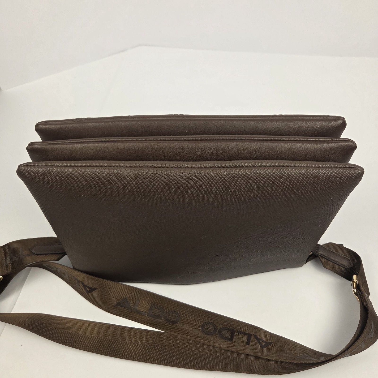 ALDO Brown Embossed Logo Crossbody Bag Zip Closure Adjustable Strap Pockets 5