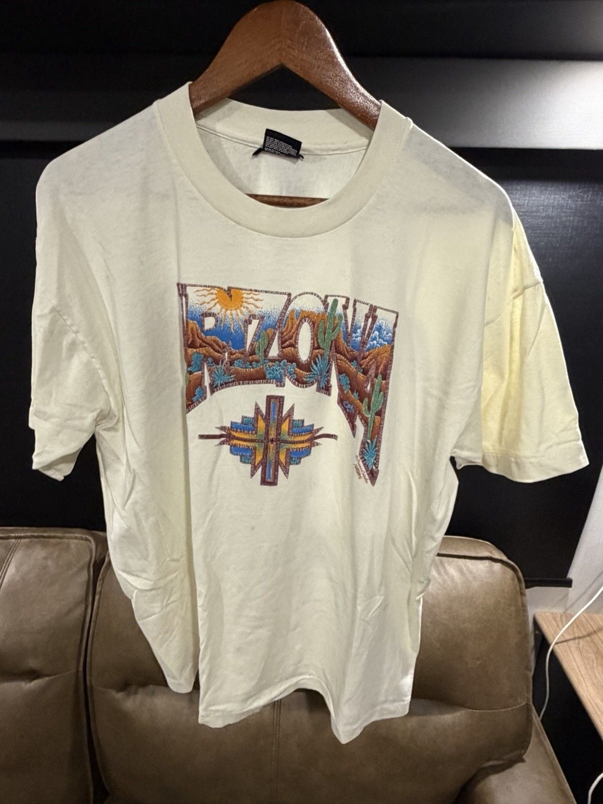 Vtg 90s Arizona Southwestern Desert T Shirt Cream Single Stitch Saguaro Cactus 2