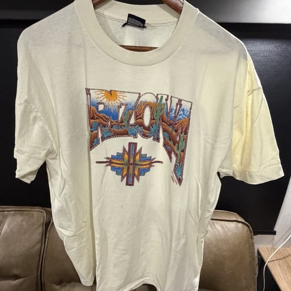 Vtg 90s Arizona Southwestern Desert T Shirt Cream Single Stitch Saguaro Cactus