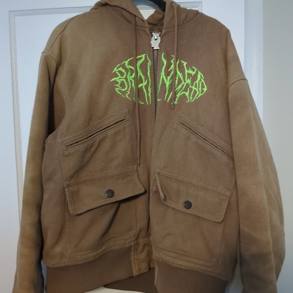 Brain Dead Full Zip Quilted Hooded Jacket Size L Brown