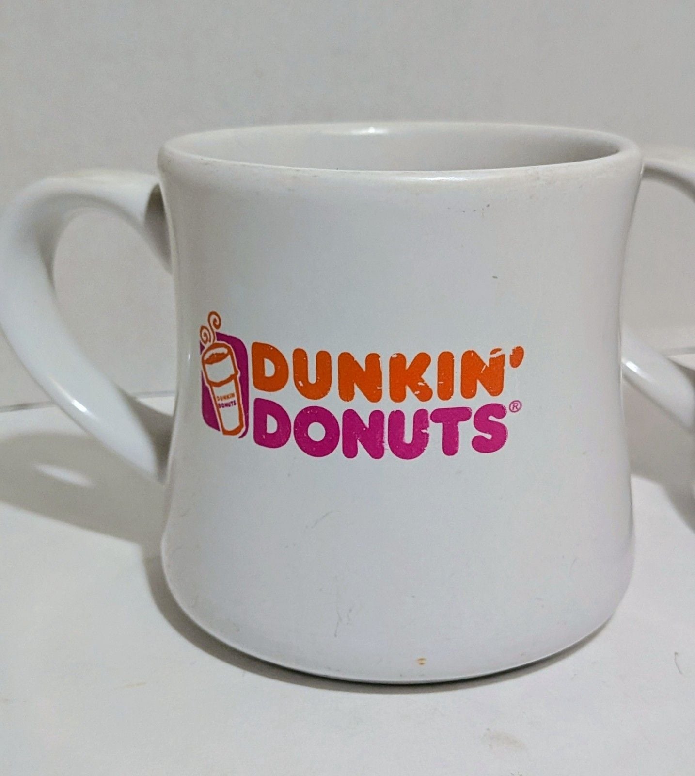 2 Dunkin Donuts Mugs Diner 12oz White Orange Pink Logo Coffee Cup Vintage Retro 7