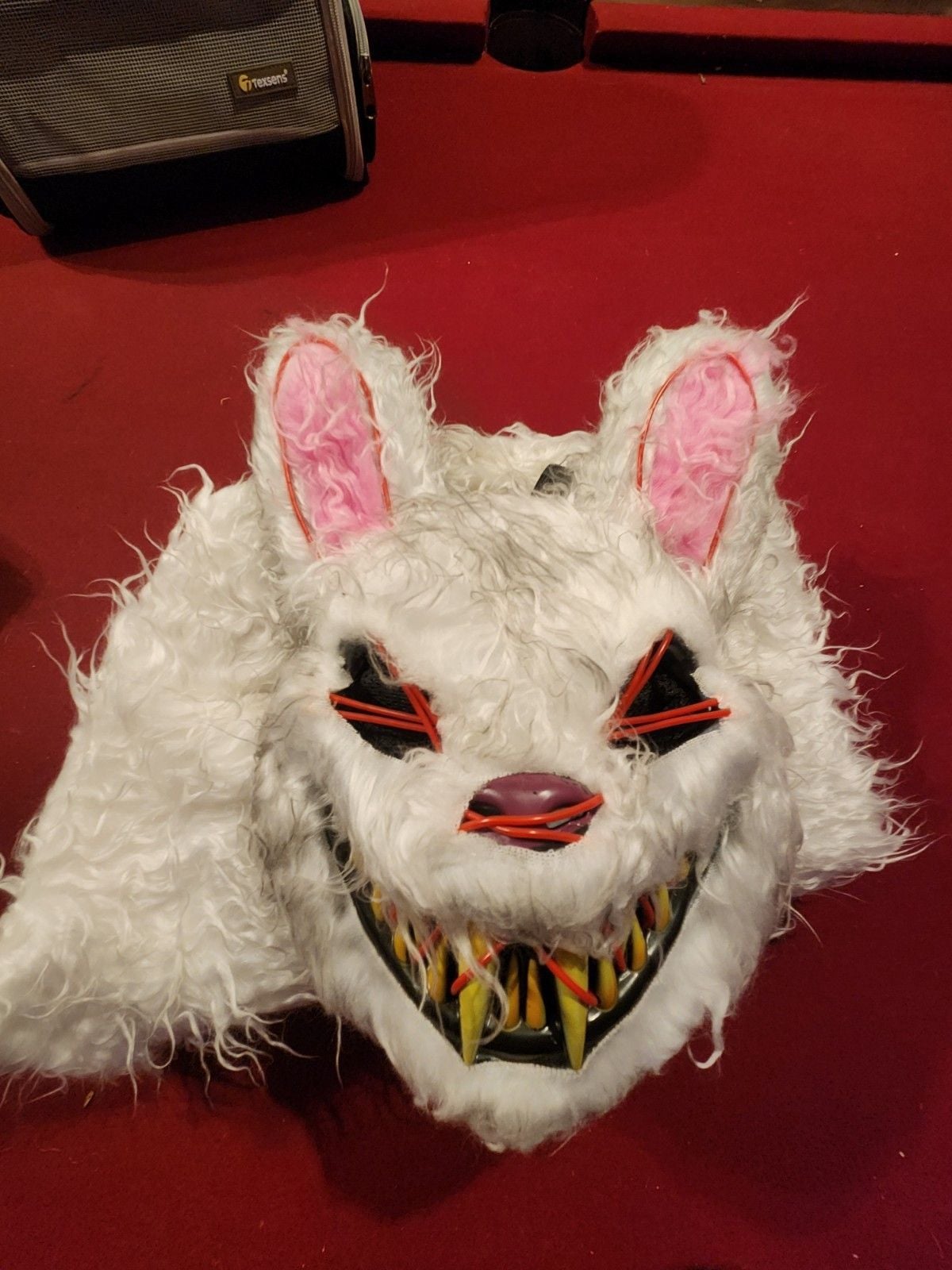 Spirit Horror Rabbit Child Costume 12-14 White Faux Fur w/ Light-Up Mask 4
