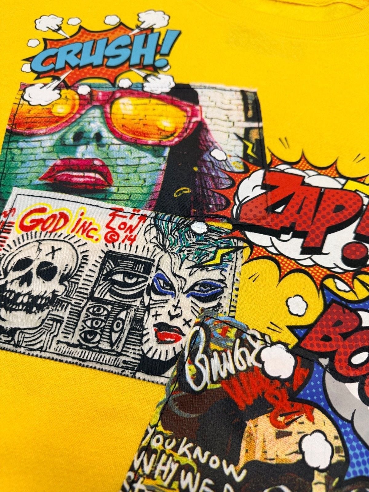 Rutherford Yellow Graphic Sweatshirt with Pop Art Print, Size L 4
