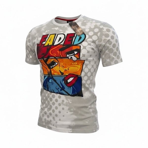 Contender Faded Pop Art Graphic Print T-Shirt White Cotton Crewneck 2XL-0047