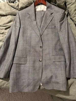 Vintage Hugo Boss Custom 2 Piece Suit Grey Prince of Wales Check 44R 1