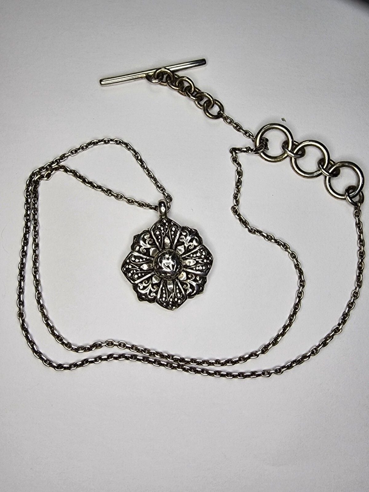 Lois Hill Sterling Silver 925 Flower Pendant 17" Toggle Necklace 2