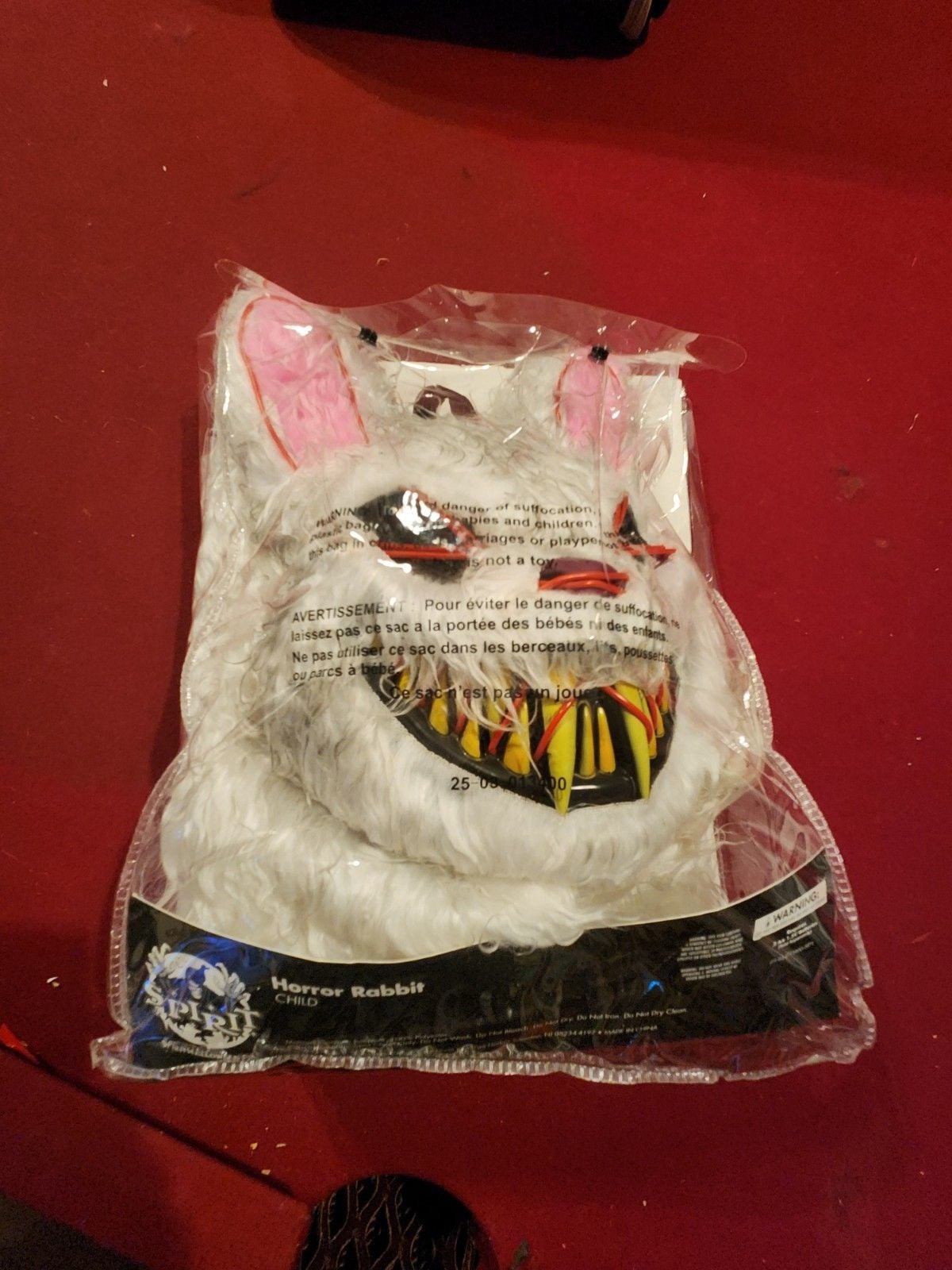 Spirit Horror Rabbit Child Costume 12-14 White Faux Fur w/ Light-Up Mask 2