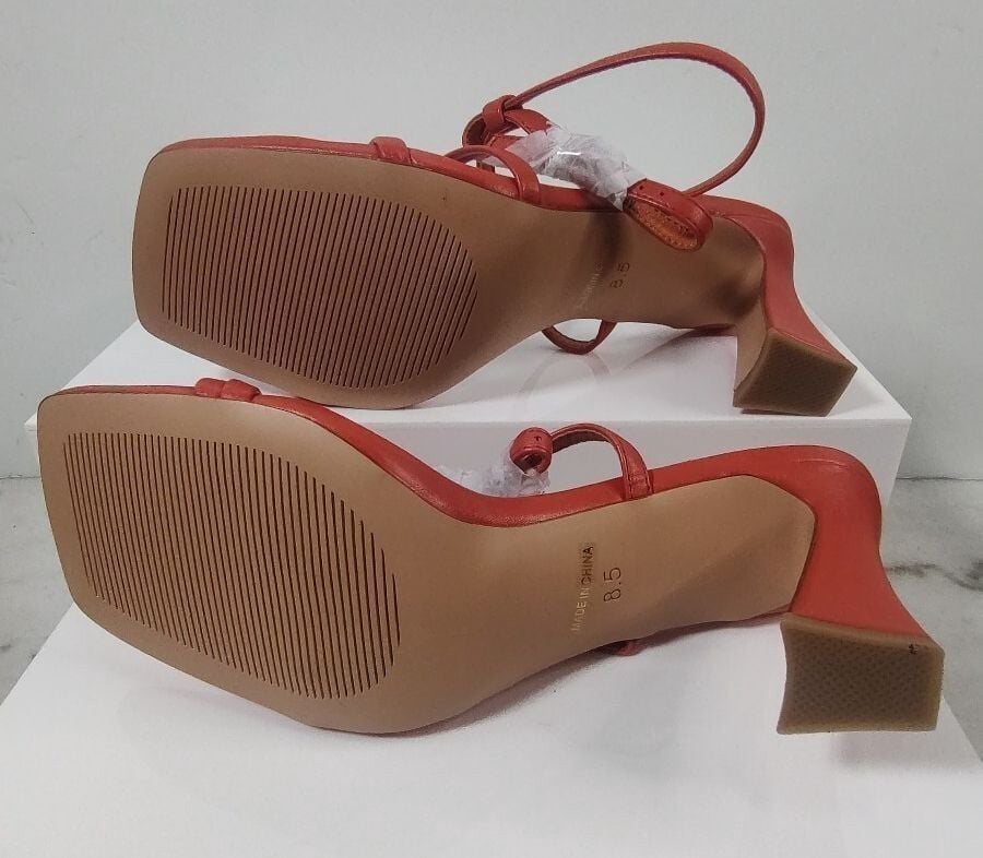 Aiunlind Orange Womens 2.5 in Kitten Low Heel, Strappy Square Open Toe, Size 8.5 7