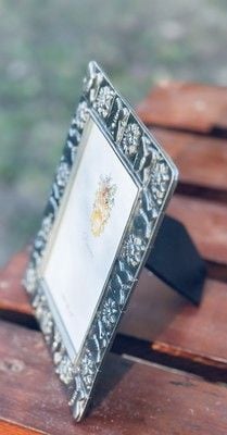 VTG NOS Amora Signed Pewter Butterfly Sunflower Geometric Picture Frame 3.5 x 5” 9