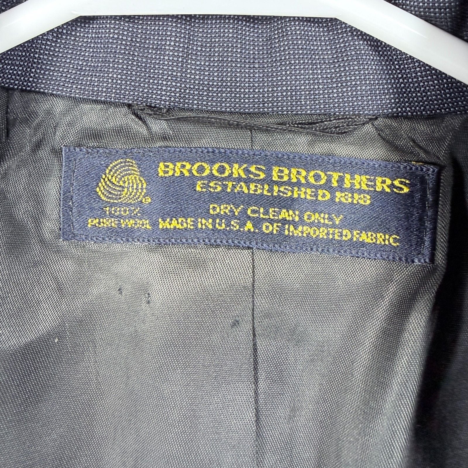 Vintage Brooks Brothers Pure Wool Suit 2 Pc Gray Blue Check Plaid 43R W38 L29.5 3
