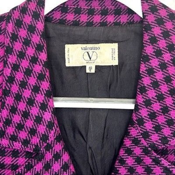 Vntg Valentino Miss V Wool Houndstooth Blazer IT 40 (US M) Magenta/Black Italy